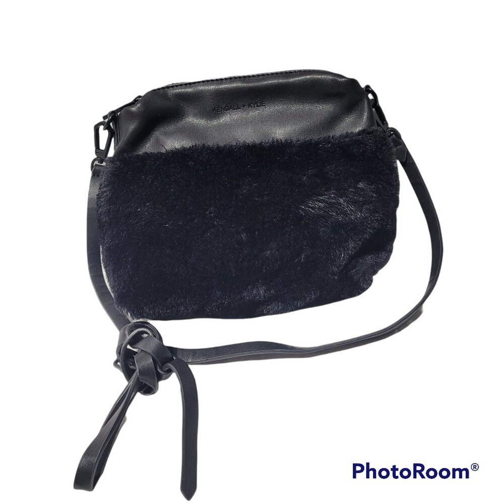 Kendall + Kylie Black Bag Crossbody Shoulder Faux Fur & Vegan Leather Sample